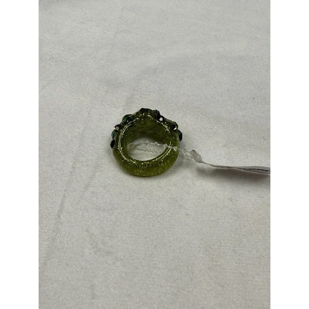 Urban Outfitters Green Glitter Resin Chunky Dome Ring Rhinestone Embellished NEW